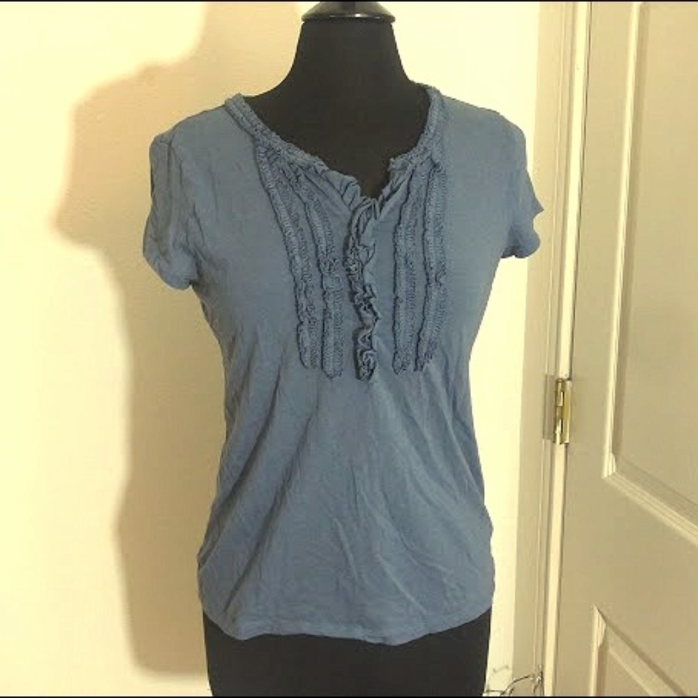 Ann Taylor LOFT Womens blue ruffled T Shirt